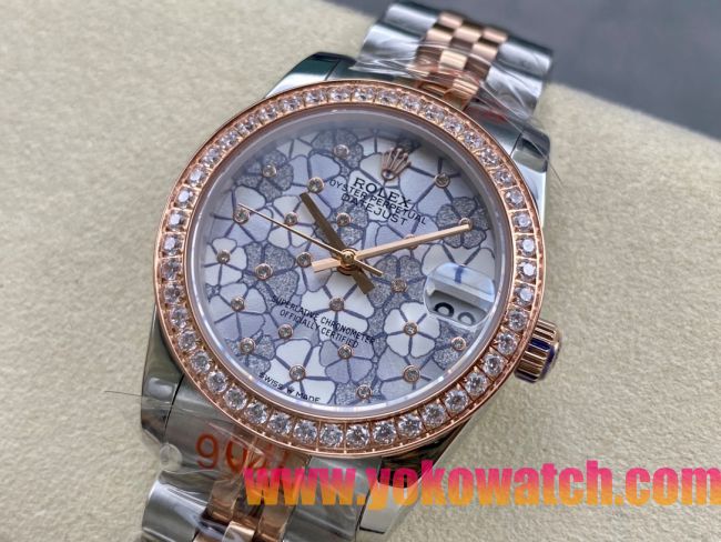 ロレックスコピー デイトジャスト（Datejust）31mm 279160“ダイヤモンド・フラワー文字盤・リングコマンド機能搭載三角坑紋ベゼル＋ブレスレット” レディース専用モデル