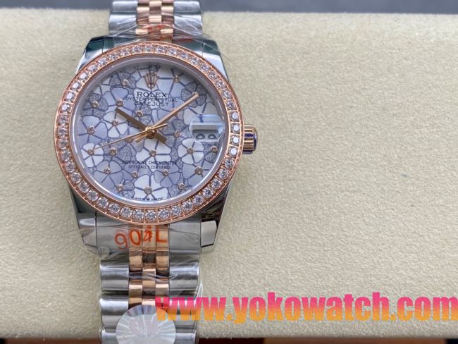 ロレックスコピー デイトジャスト（Datejust）31mm 279160“ダイヤモンド・フラワー文字盤・リングコマンド機能搭載三角坑紋ベゼル＋ブレスレット” レディース専用モデル
