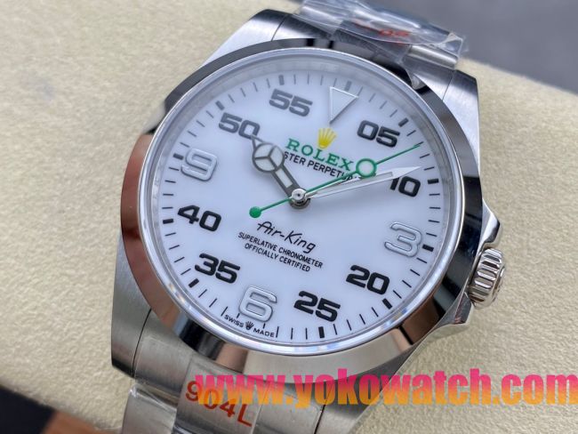 ロレックスコピー エアキング（Air-King）40mm 126900“ホワイト文字盤・緑色秒針＋インデックス” メンズ専用モデル