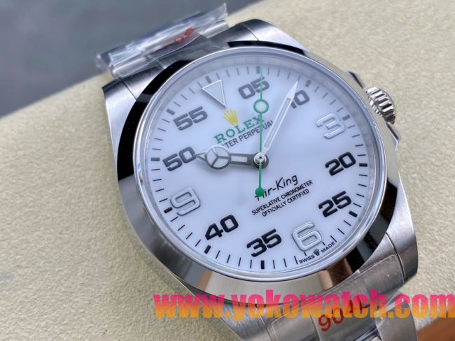 ロレックスコピー エアキング（Air-King）40mm 126900“ホワイト文字盤・緑色秒針＋インデックス” メンズ専用モデル