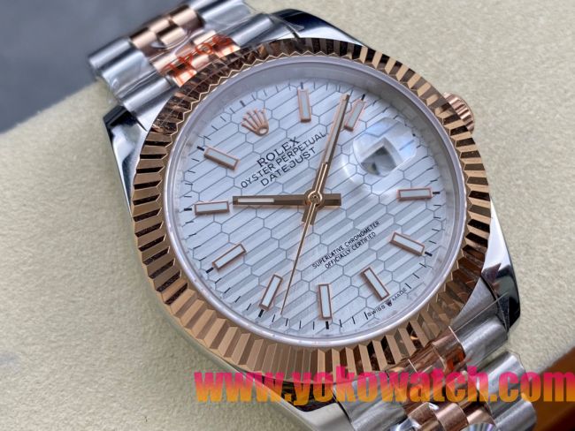 ロレックスコピー デイトジャスト（Datejust）41mm 278240“ホワイト・ハニカム文字盤・ローズゴールドベゼル＋ブレスレット” レディース専用モデル