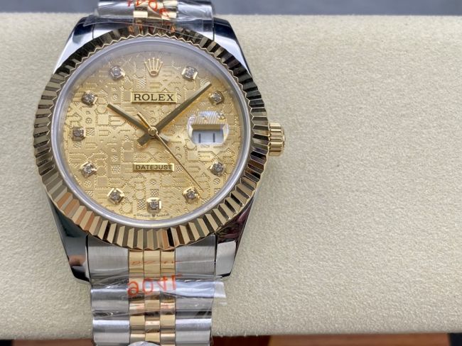 ロレックスコピー デイトジャスト（Datejust）41mm 278240“ゴールド・パターン文字盤・ダイヤモンドインデックス＋リングコマンド機能搭載三角坑紋ベゼル＋ブレスレット” レディース専用モデル
