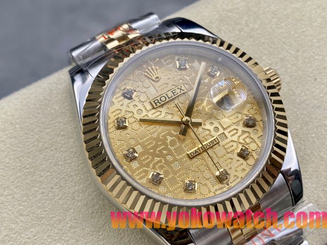 ロレックスコピー デイトジャスト（Datejust）41mm 278240“ゴールド・パターン文字盤・ダイヤモンドインデックス＋リングコマンド機能搭載三角坑紋ベゼル＋ブレスレット” レディース専用モデル