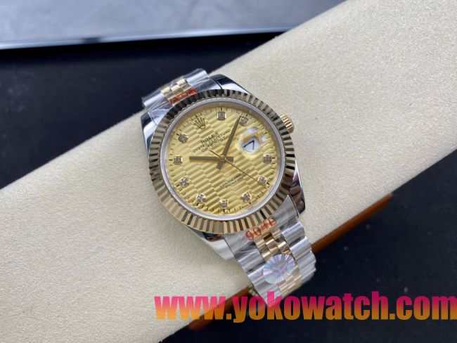 ロレックスコピー デイトジャスト（Datejust）41mm 278240“ゴールド・ハニカム文字盤・ダイヤモンドインデックス＋リングコマンド機能搭載三角坑紋ベゼル＋ブレスレット” レディース専用モデル