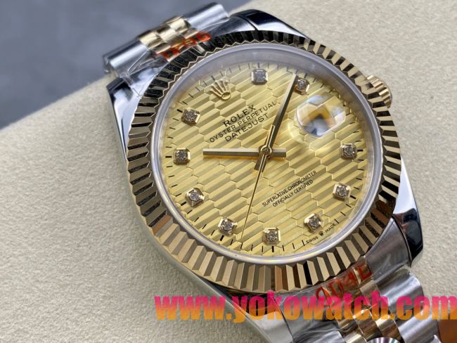 ロレックスコピー デイトジャスト（Datejust）41mm 278240“ゴールド・ハニカム文字盤・ダイヤモンドインデックス＋リングコマンド機能搭載三角坑紋ベゼル＋ブレスレット” レディース専用モデル