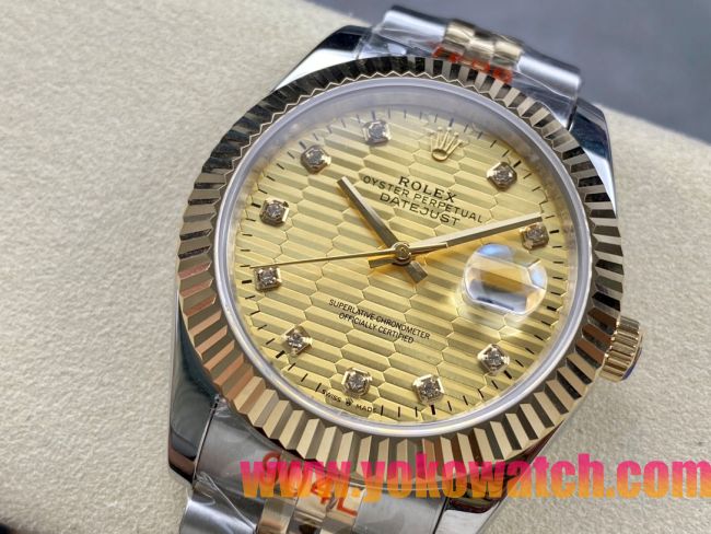 ロレックスコピー デイトジャスト（Datejust）41mm 278240“ゴールド・ハニカム文字盤・ダイヤモンドインデックス＋リングコマンド機能搭載三角坑紋ベゼル＋ブレスレット” レディース専用モデル