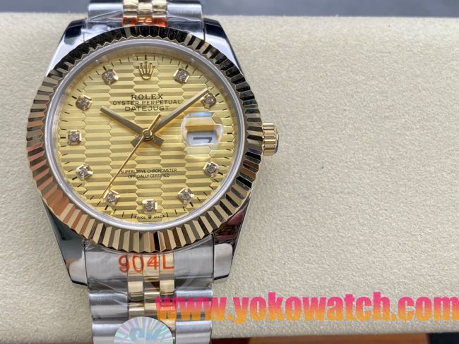 ロレックスコピー デイトジャスト（Datejust）41mm 278240“ゴールド・ハニカム文字盤・ダイヤモンドインデックス＋リングコマンド機能搭載三角坑紋ベゼル＋ブレスレット” レディース専用モデル