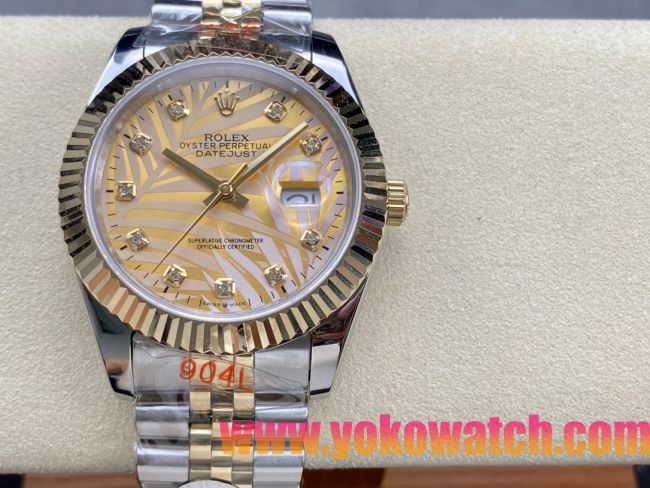 ロレックスコピー デイトジャスト（Datejust）41mm 278240“ゴールド・サンレイ文字盤・ダイヤモンドインデックス＋リングコマンド機能搭載三角坑紋ベゼル＋ブレスレット” レディース専用モデル