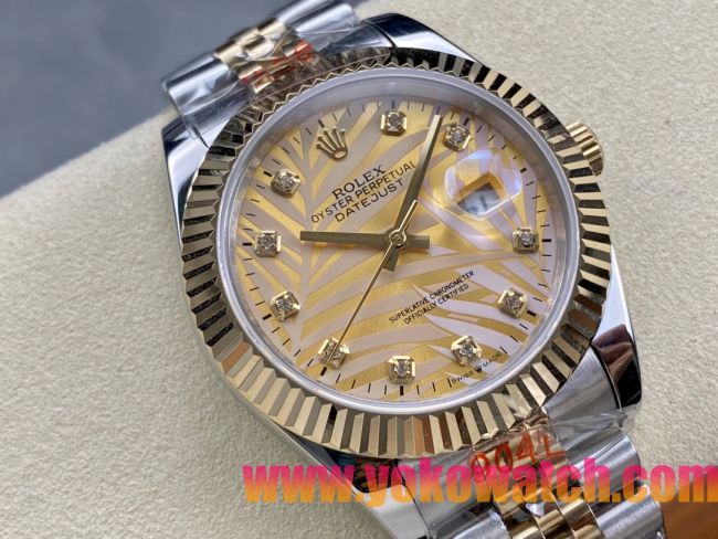 ロレックスコピー デイトジャスト（Datejust）41mm 278240“ゴールド・サンレイ文字盤・ダイヤモンドインデックス＋リングコマンド機能搭載三角坑紋ベゼル＋ブレスレット” レディース専用モデル