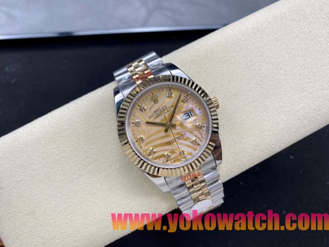 ロレックスコピー デイトジャスト（Datejust）41mm 278240“ゴールド・サンレイ文字盤・ダイヤモンドインデックス＋リングコマンド機能搭載三角坑紋ベゼル＋ブレスレット” レディース専用モデル