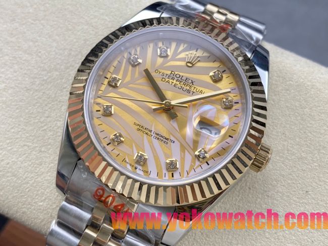 ロレックスコピー デイトジャスト（Datejust）41mm 278240“ゴールド・サンレイ文字盤・ダイヤモンドインデックス＋リングコマンド機能搭載三角坑紋ベゼル＋ブレスレット” レディース専用モデル