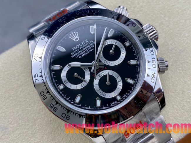 ロレックスコピー デイトナ（Cosmograph Daytona）40mm 116520“ブラック・ダイヤル・ホワイト・サブダイヤル＋ポリッシュベゼル＋オイスターブレスレット” レディース専用モデル  