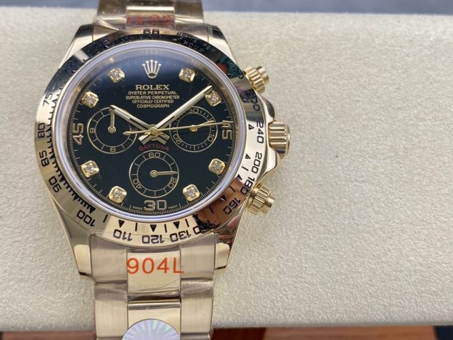 ロレックスコピー コスモグラフ デイトナ（Cosmograph Daytona）40mm 116528“ブラック・ダイヤル・ダイヤモンドインデックス＋ゴールド・ケース＋オイスターブレスレット” レディース専用モデル