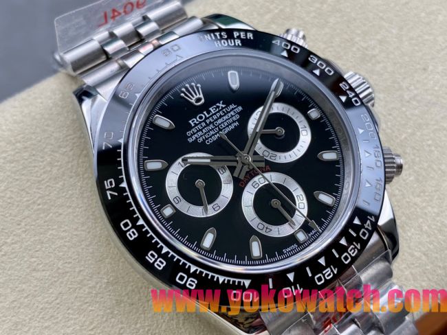ロレックスコピー コスモグラフ デイトナ（Cosmograph Daytona）40mm 116520“ブラック・ダイヤル・シルバー・サブダイヤル＋ブラック・セラミックベゼル＋オイスターブレスレット” レディース専用モデル