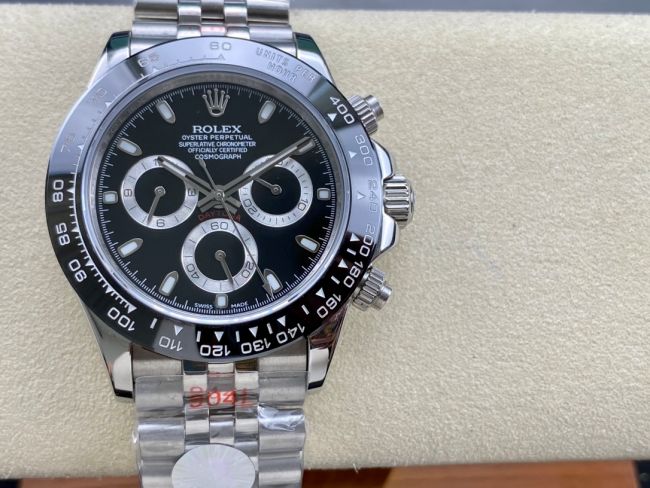 ロレックスコピー コスモグラフ デイトナ（Cosmograph Daytona）40mm 116520“ブラック・ダイヤル・シルバー・サブダイヤル＋ブラック・セラミックベゼル＋オイスターブレスレット” レディース専用モデル