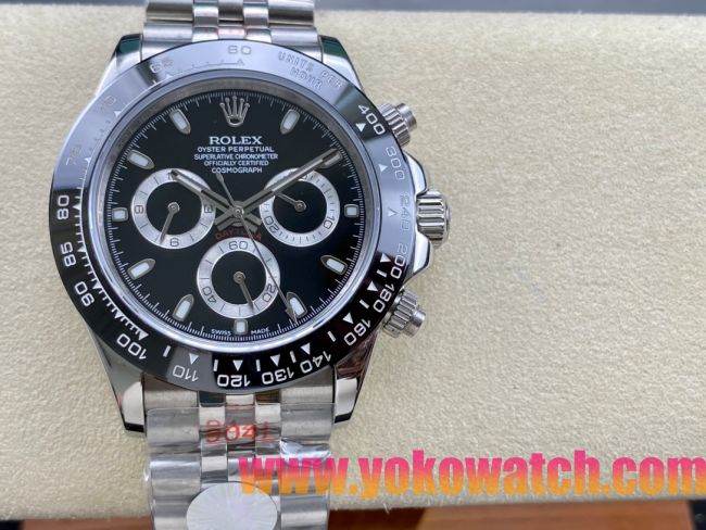 ロレックスコピー コスモグラフ デイトナ（Cosmograph Daytona）40mm 116520“ブラック・ダイヤル・シルバー・サブダイヤル＋ブラック・セラミックベゼル＋オイスターブレスレット” レディース専用モデル