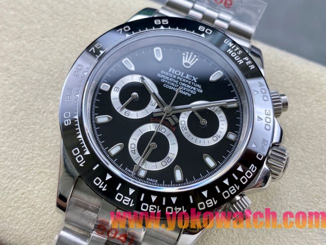 ロレックスコピー コスモグラフ デイトナ（Cosmograph Daytona）40mm 116520“ブラック・ダイヤル・シルバー・サブダイヤル＋ブラック・セラミックベゼル＋オイスターブレスレット” レディース専用モデル