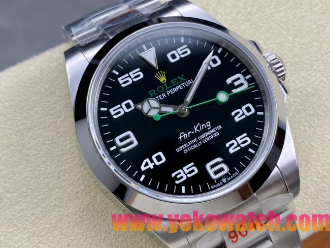 ロレックスコピー エアキング（Air-King）40mm 126900“ブラック・ダイヤル＋グリーン・セコンドハンド＋オイスターブレスレット” レディース専用モデル