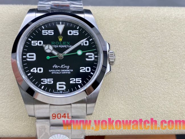 ロレックスコピー エアキング（Air-King）40mm 126900“ブラック・ダイヤル＋グリーン・セコンドハンド＋オイスターブレスレット” レディース専用モデル