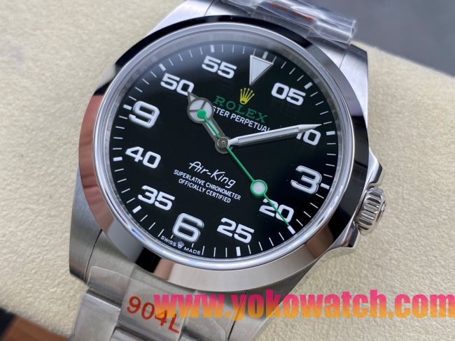 ロレックスコピー エアキング（Air-King）40mm 126900“ブラック・ダイヤル＋グリーン・セコンドハンド＋オイスターブレスレット” レディース専用モデル