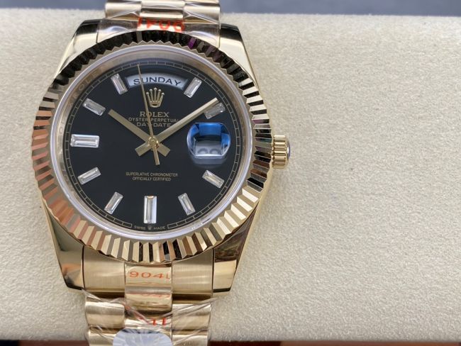 ロレックスコピー デイデイト（Day-Date）40mm 228238“ブラック・ダイヤル＋ダイヤモンドインデックス＋イエローゴールドケース＋オysterブレスレット” レディース専用モデル