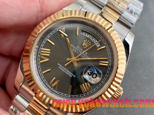 ロレックスコピー デイデイト（Day-Date）41mm 228238“グレー・ダイヤル＋ゴールドインデックス＋イエローゴールドベゼル＋オイスターブレスレット” レディース専用モデル