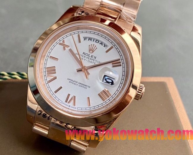ロレックスコピー デイデイト（Day-Date）41mm 228238“ホワイト・ダイヤル＋ローズゴールドインデックス＋イエローゴールドケース＋オysterブレスレット” レディース専用モデル