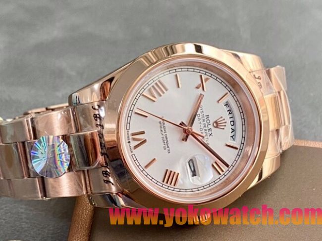 ロレックスコピー デイデイト（Day-Date）41mm 228238“ホワイト・ダイヤル＋ローズゴールドインデックス＋イエローゴールドケース＋オysterブレスレット” レディース専用モデル