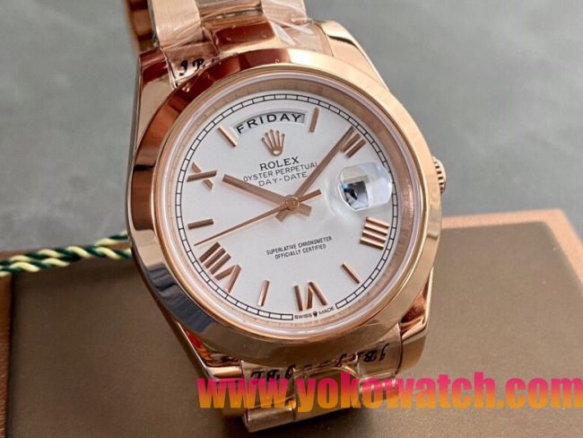 ロレックスコピー デイデイト（Day-Date）41mm 228238“ホワイト・ダイヤル＋ローズゴールドインデックス＋イエローゴールドケース＋オysterブレスレット” レディース専用モデル