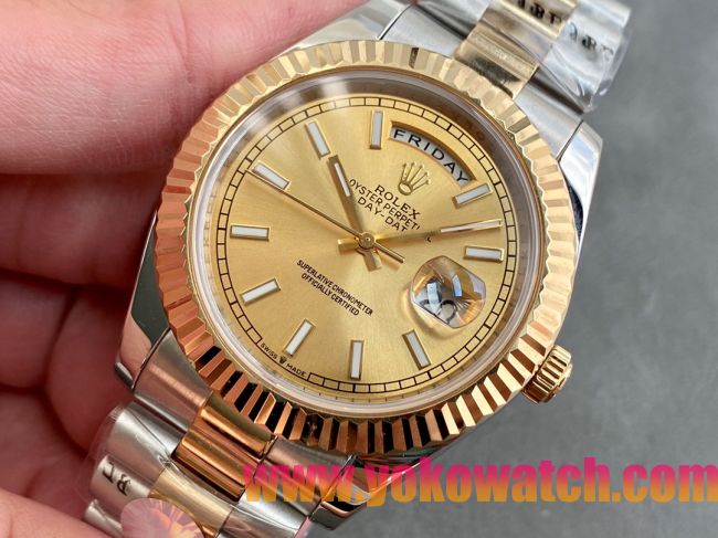 ロレックスコピー デイデイト（Day-Date）41mm 228238“ゴールド・ダイヤル＋ホワイトインデックス＋イエローゴールドベゼル＋ステンレスブレスレット” レディース専用モデル