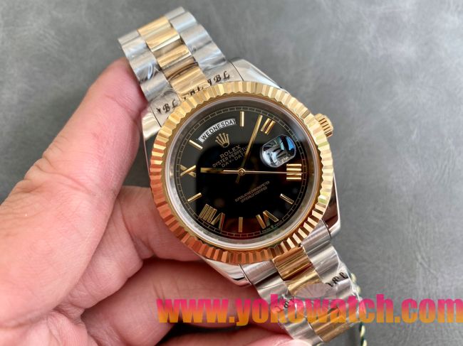 ロレックスコピー デイデイト（Day-Date）41mm 228238“ブラック・ダイヤル＋ゴールドインデックス＋イエローゴールドベゼル＋ステンレスブレスレット” レディース専用モデル