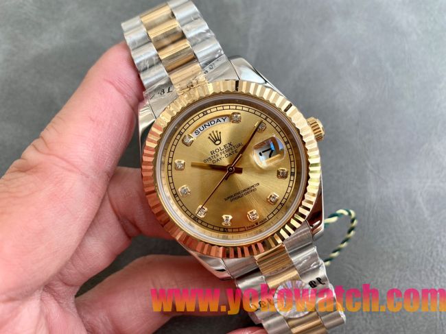 ロレックスコピー デイデイト（Day-Date）41mm 228238“ゴールド・ダイヤル＋ダイヤモンドインデックス＋イエローゴールドベゼル＋ステンレスブレスレット” レディース専用モデル