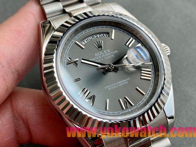 ロレックスコピー デイデイト（Day-Date）41mm 228206“グレー・ダイヤル＋シルバーインデックス＋ステンレスベゼル＋ステンレスブレスレット” レディース専用モデル