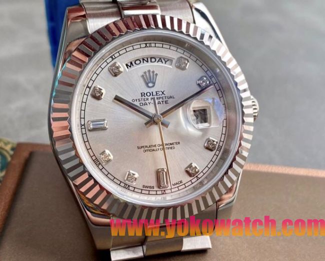 ロレックス デイデイト（Day-Date）41mm 228206“シルバー・ダイヤル＋ダイヤモンド＆バーインデックス＋ステンレスベゼル＋ステンレスブレスレット” レディース専用モデル