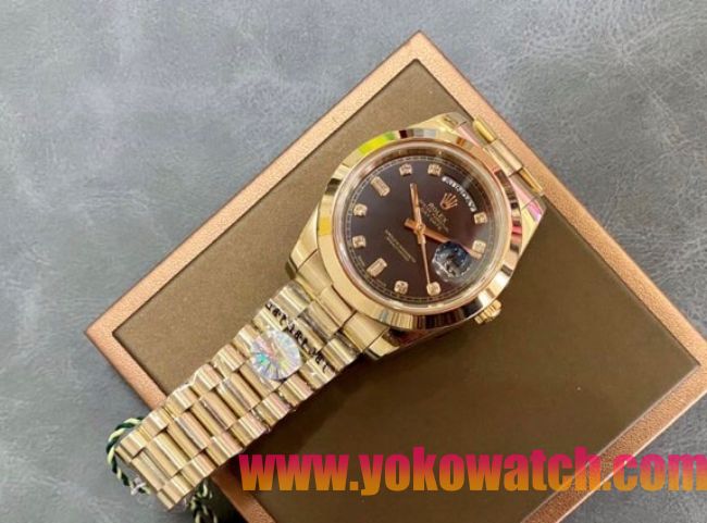 ロレックスコピー デイデイト（Day-Date）41mm 228238“ブラック・ダイヤル＋ダイヤモンド＆バーインデックス＋イエローゴールドベゼル＋イエローゴールドブレスレット” レディース専用モデル