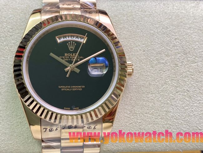 ロレックスコピー デイデイト（Day-Date）41mm 228235R“グリーン・ダイヤル＋バーインデックス＋イエローゴールドベゼル＋ステンレスブレスレット” レディース専用モデル