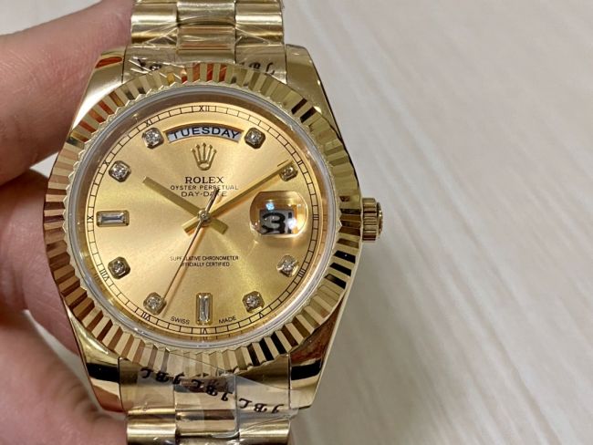 ロレックスコピー デイデイト（Day-Date）41mm 228235R“ゴールド・ダイヤル＋ダイヤモンドインデックス＋イエローゴールドベゼル＋ステンレスブレスレット” レディース専用モデル