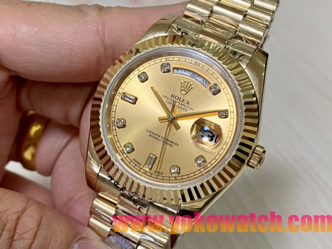 ロレックスコピー デイデイト（Day-Date）41mm 228235R“ゴールド・ダイヤル＋ダイヤモンドインデックス＋イエローゴールドベゼル＋ステンレスブレスレット” レディース専用モデル