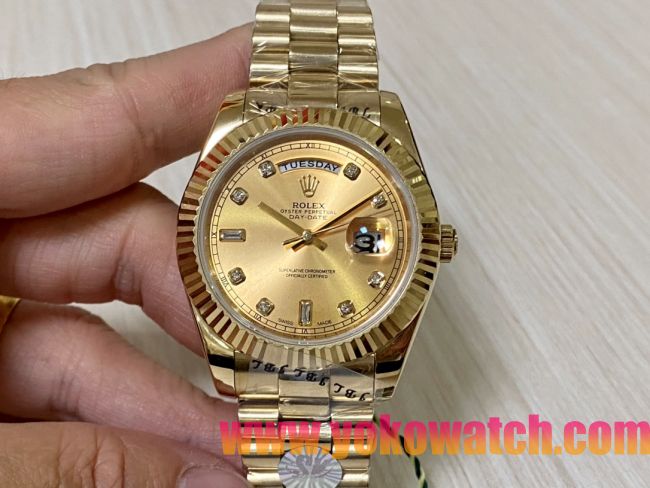 ロレックスコピー デイデイト（Day-Date）41mm 228235R“ゴールド・ダイヤル＋ダイヤモンドインデックス＋イエローゴールドベゼル＋ステンレスブレスレット” レディース専用モデル