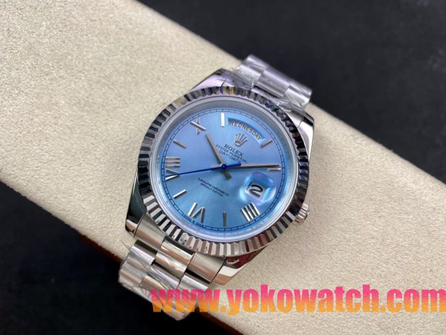 ロレックスコピー デイデイト（Day-Date）41mm 228232“ブルー・ダイヤル＋ローマ数字インデックス＋ステンレスベゼル＋ステンレスブレスレット” レディース専用モデル
