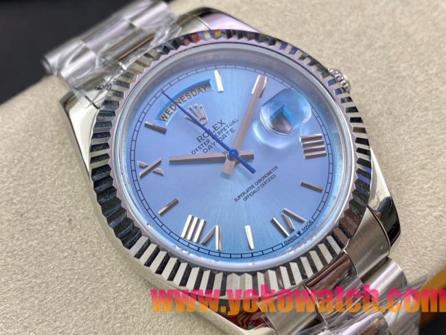ロレックスコピー デイデイト（Day-Date）41mm 228232“ブルー・ダイヤル＋ローマ数字インデックス＋ステンレスベゼル＋ステンレスブレスレット” レディース専用モデル