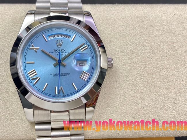 ロレックスコピー デイデイト（Day-Date）41mm 228232“ブルー・ダイヤル＋ローマ数字インデックス＋ステンレスベゼル＋ステンレスブレスレット” レディース専用モデル 