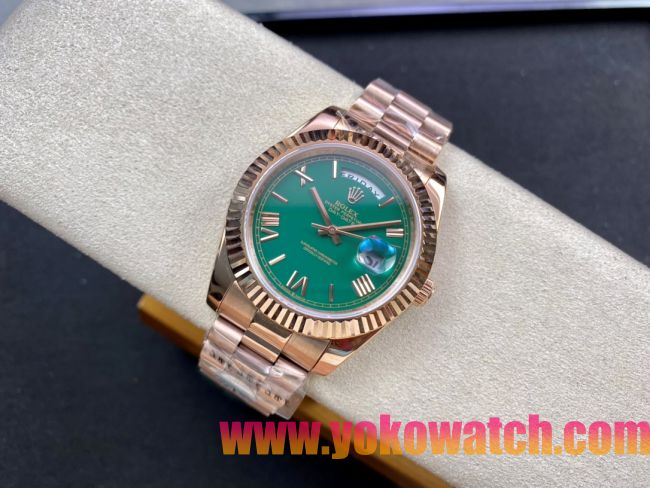 ロレックスコピー デイデイト（Day-Date）41mm 228235“グリーン・ダイヤル＋ローマ数字インデックス＋イエローゴールドベゼル＋イエローゴールドブレスレット” レディース専用モデル