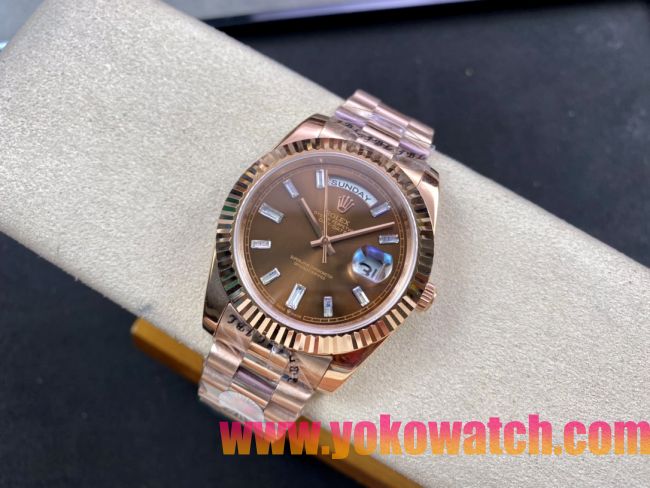 ロレックスコピー デイデイト（Day-Date）41mm 228235“ブラウン・ダイヤル＋ダイヤモンドインデックス＋イエローゴールドベゼル＋イエローゴールドブレスレット” レディース専用モデル 