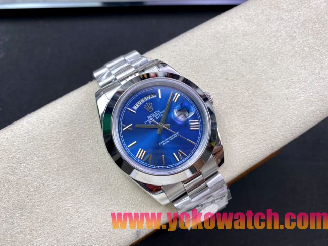 ロレックスコピー デイデイト（Day-Date）41mm 228235“ブルー・ダイヤル＋ローマ数字インデックス＋シルバーベゼル＋ステンレスブレスレット” レディース専用モデル