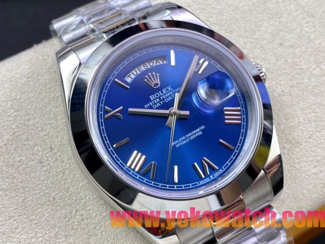 ロレックスコピー デイデイト（Day-Date）41mm 228235“ブルー・ダイヤル＋ローマ数字インデックス＋シルバーベゼル＋ステンレスブレスレット” レディース専用モデル