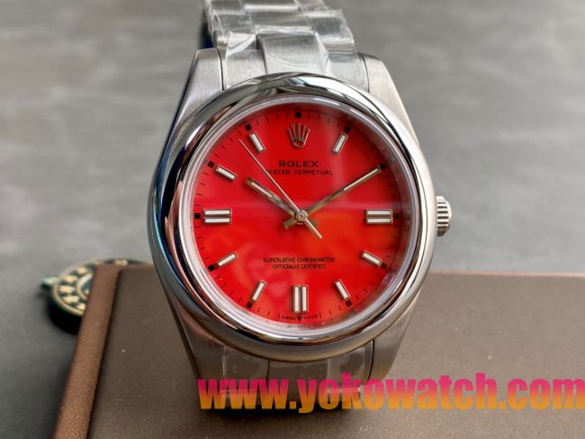 ロレックスコピー オイスター・パーペチュアル（Oyster Perpetual）41mm 126000“レッド・ダイヤル＋バーインデックス＋ポリッシュベゼル＋316Lスチールブレスレット” レディース専用モデル 