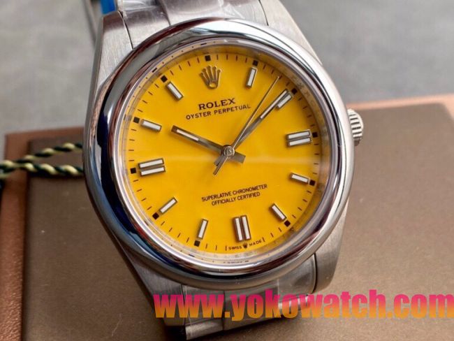 ロレックスコピー パーペチュアル（Oyster Perpetual）41mm 126000“イエロー・ダイヤル＋バーインデックス＋ポリッシュベゼル＋316Lスチールブレスレット” レディース専用モデル