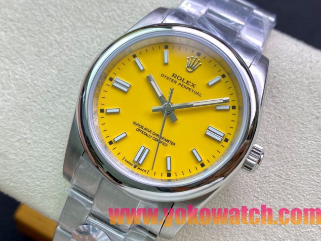 ロレックスコピー オイスター・パーペチュアル（Oyster Perpetual）36mm 278240“イエロー・ダイヤル＋シルバー・バーインデックス＋ポリッシュベゼル＋316Lスチールブレスレット” レディース専用モデル