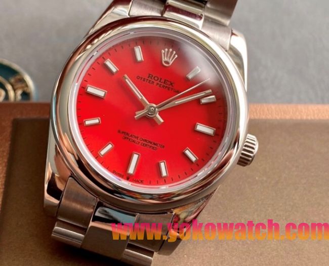 ロレックスコピー オイスター・パーペチュアル（Oyster Perpetual）31mm 277200“レッド・ダイヤル＋シルバー・バーインデックス＋ポリッシュベゼル＋316Lスチールブレスレット” レディース専用モデル